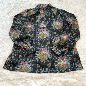 REplique Collection Lady Manhattan Blouse Women Size 10 Black Satin Floral 13439